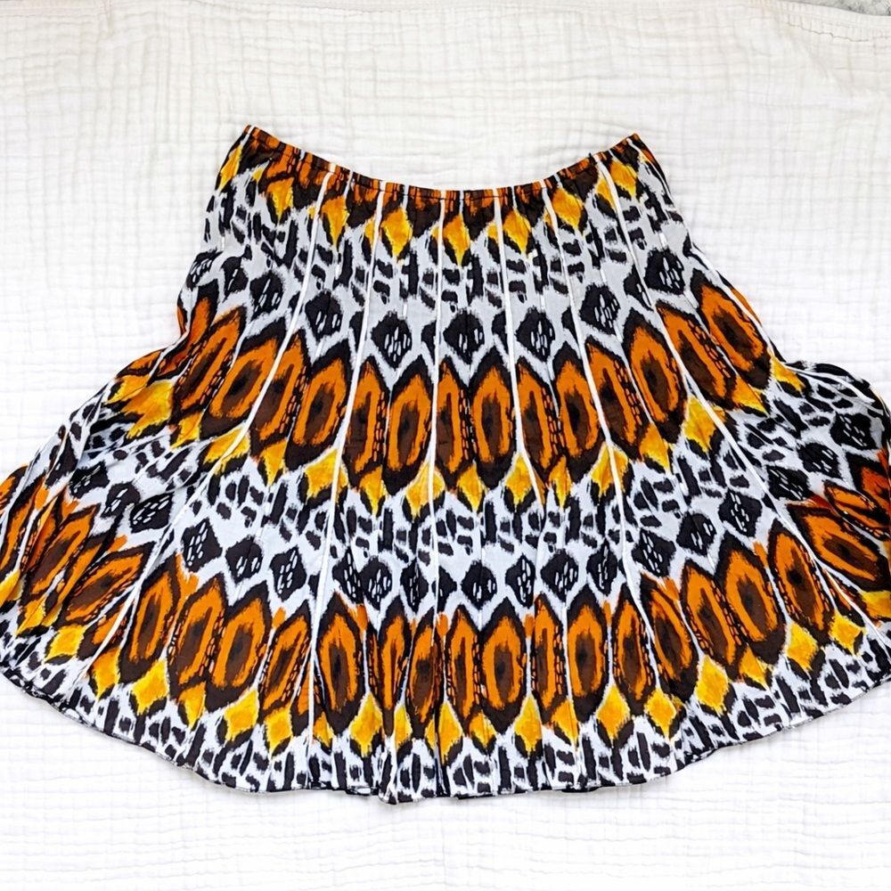 Willi Smith Orange Black White Patterned Pleated Skirt